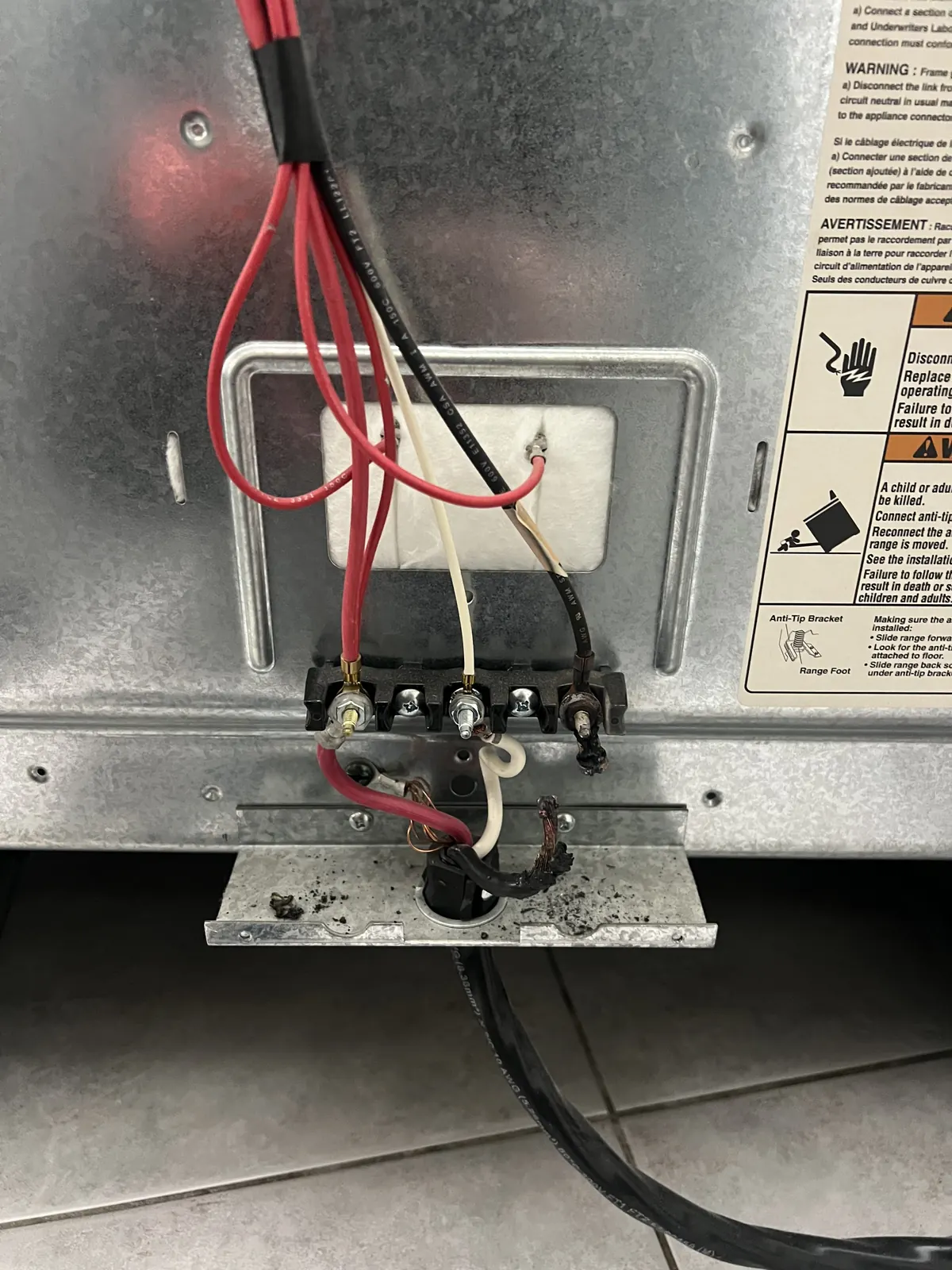 Burnt appliance control board / terminal block found during a repair