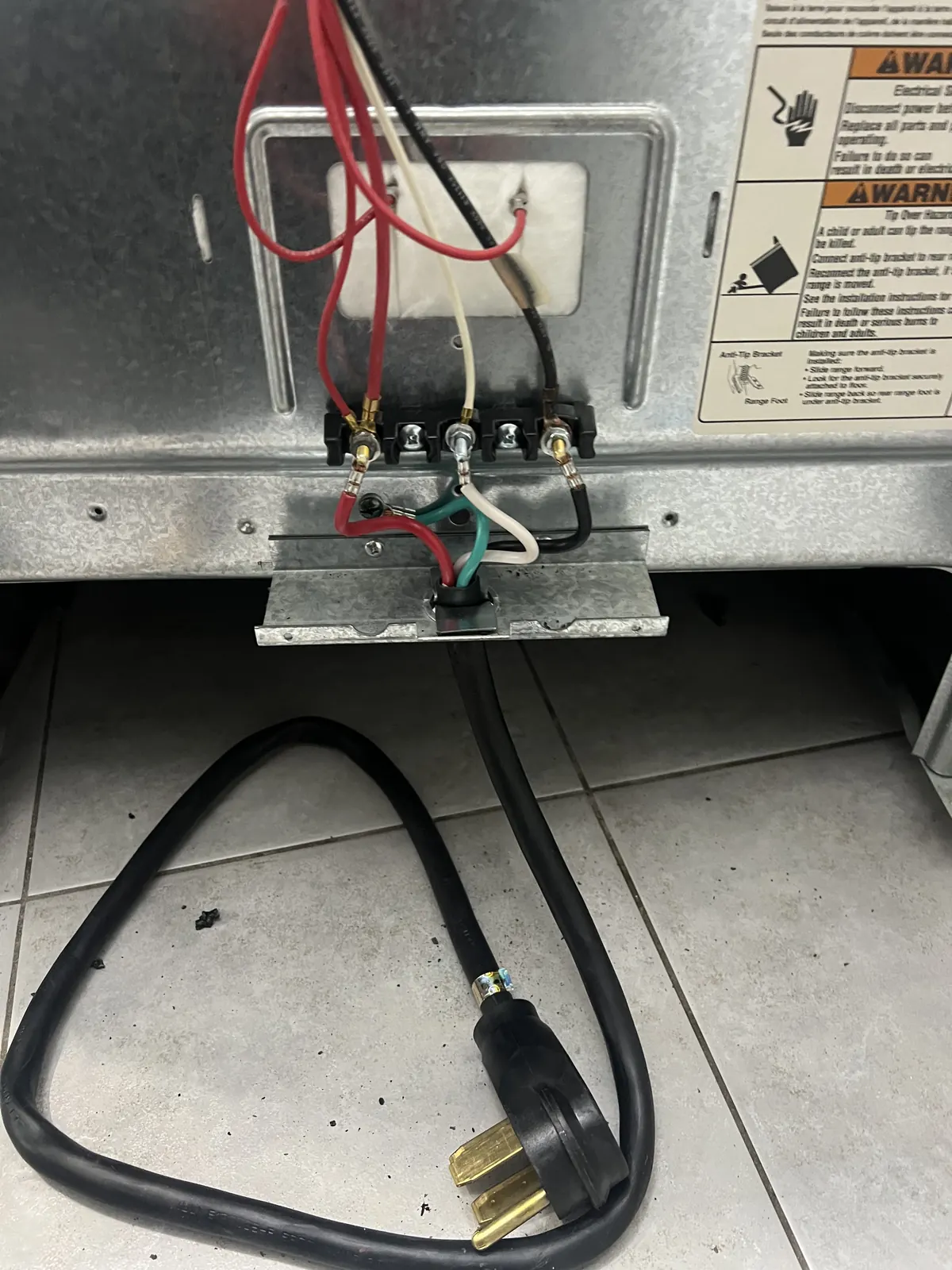 New stove power cord installed